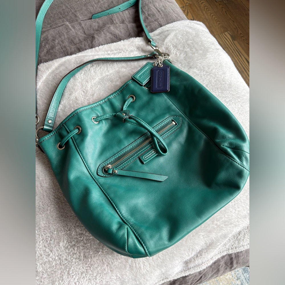 Coach Daisy Teal Leather Shoulder Bag - Picture 13 of 15